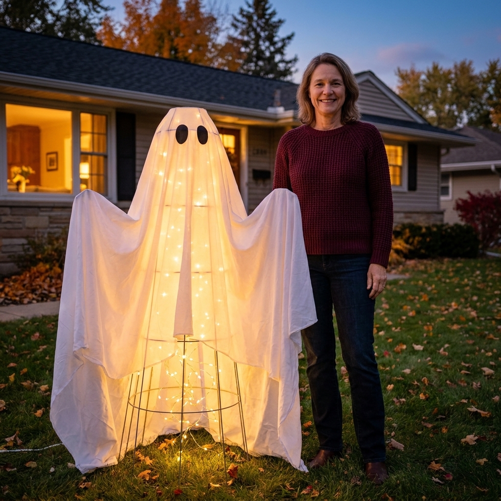 Life-Sized DIY Tomato Cage Ghosts