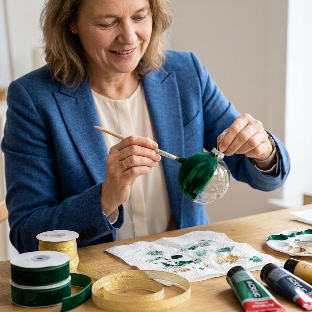 Upcycle Old Christmas Baubles with Velvet and Baking Soda Paint